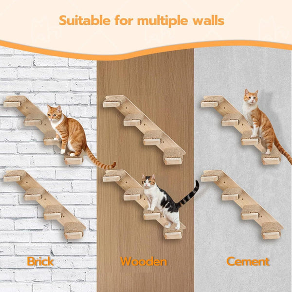 2 Tier Solid Wood Wall Mounted Cat Climbing Ladder Vertical Jumping Steps For Indoor Cats With Installation Kit Furniture & Scratchers