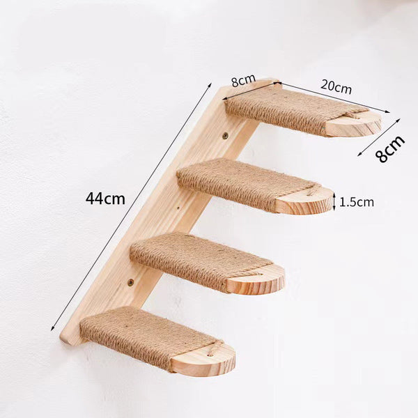 2 Tier Solid Wood Wall Mounted Cat Climbing Ladder Vertical Jumping Steps For Indoor Cats With Installation Kit Furniture & Scratchers