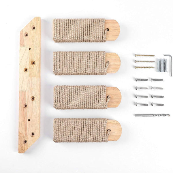 2 Tier Solid Wood Wall Mounted Cat Climbing Ladder Vertical Jumping Steps For Indoor Cats With Installation Kit Furniture & Scratchers