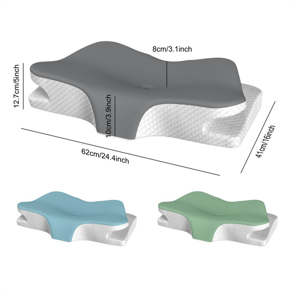 Grey Breathable Butterfly Contoured Memory Foam Pillow Dual Height Orthopedic Neck With 5 Zone Cervical Support Pillows