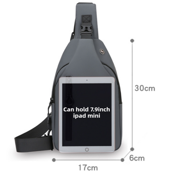 Grey Waterproof Unisex Chest Bag With Usb Charging & Headphone Port 3 Layer Large Capacity Pu Leather Crossbody Bags