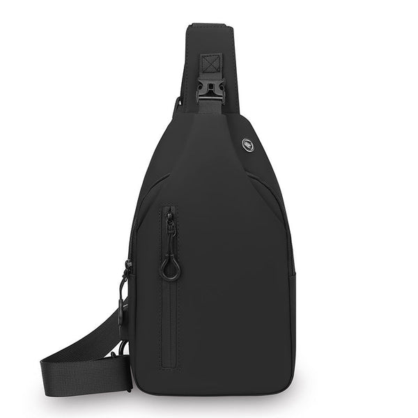 Grey Waterproof Unisex Chest Bag With Usb Charging & Headphone Port 3 Layer Large Capacity Pu Leather Crossbody Bags