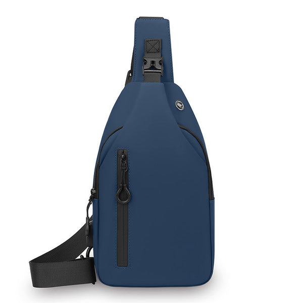 Grey Waterproof Unisex Chest Bag With Usb Charging & Headphone Port 3 Layer Large Capacity Pu Leather Crossbody Bags