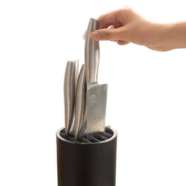 2 Pack Matte Black Modern Multi Slot Knife Block With Secure Wave Insert & Drainage Space Saving And Smooth Withdrawal Preventing Fallout Design Knife