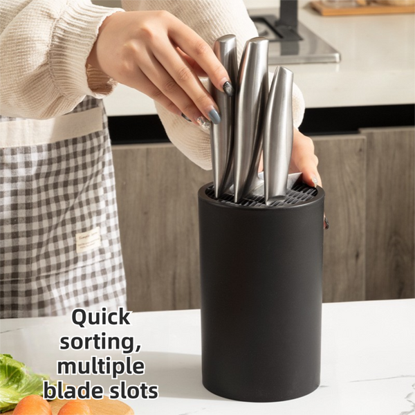 2 Pack Matte Black Modern Multi Slot Knife Block With Secure Wave Insert & Drainage Space Saving And Smooth Withdrawal Preventing Fallout Design Knife