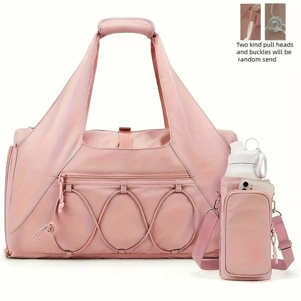 Pink High Capacity Yoga Gym Duffel Set With Bonus Bottle Phone Pouch Separate Shoe Compartment & Mat Strap Gym Bags