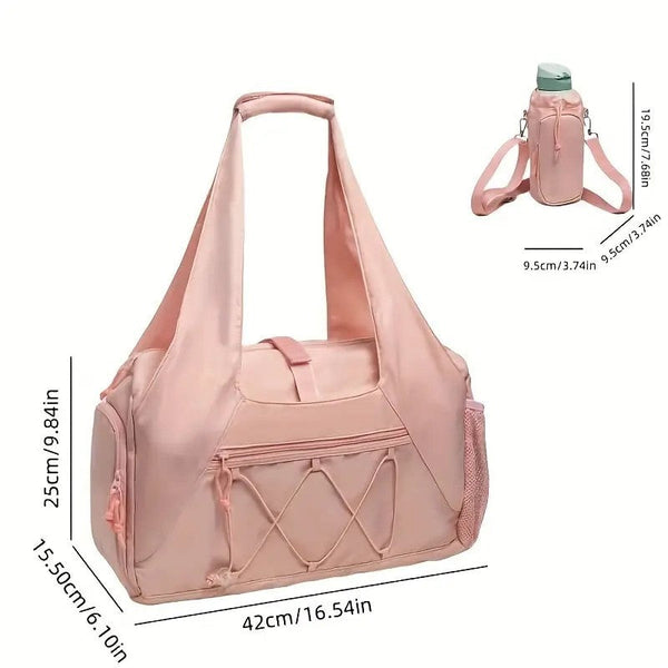 Pink High Capacity Yoga Gym Duffel Set With Bonus Bottle Phone Pouch Separate Shoe Compartment & Mat Strap Gym Bags