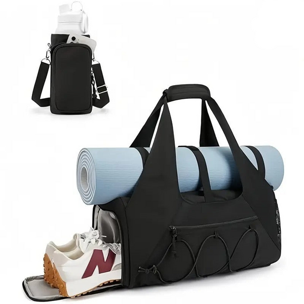 Pink High Capacity Yoga Gym Duffel Set With Bonus Bottle Phone Pouch Separate Shoe Compartment & Mat Strap Gym Bags