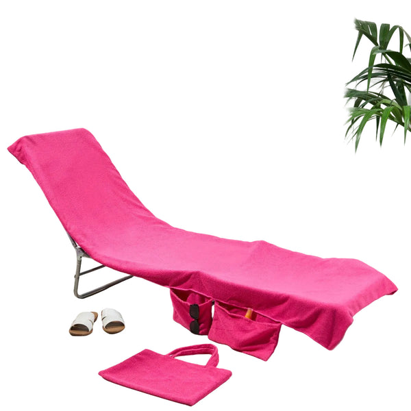 2 In 1 Pink Microfiber Sun Lounger Towel & Portable Tote Bag Sand Free Quick Dry Beach Chair Cover With Side Pockets (75X211cm) Towels & Washcloths