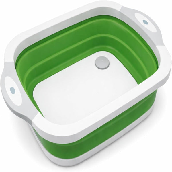 3 In 1 Green Collapsible Cutting Board & Drain Basin Storage Tub Portable Multifunctional Food Grade Basket(37X27x12cm) Choppers