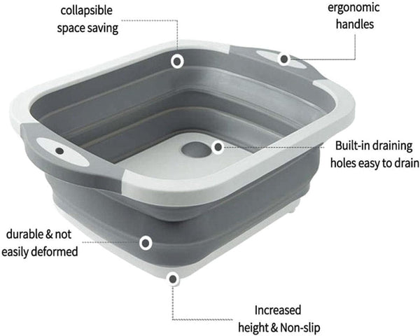 3 In 1 Green Collapsible Cutting Board & Drain Basin Storage Tub Portable Multifunctional Food Grade Basket(37X27x12cm) Choppers