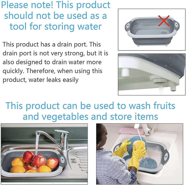 3 In 1 Green Collapsible Cutting Board & Drain Basin Storage Tub Portable Multifunctional Food Grade Basket(37X27x12cm) Choppers
