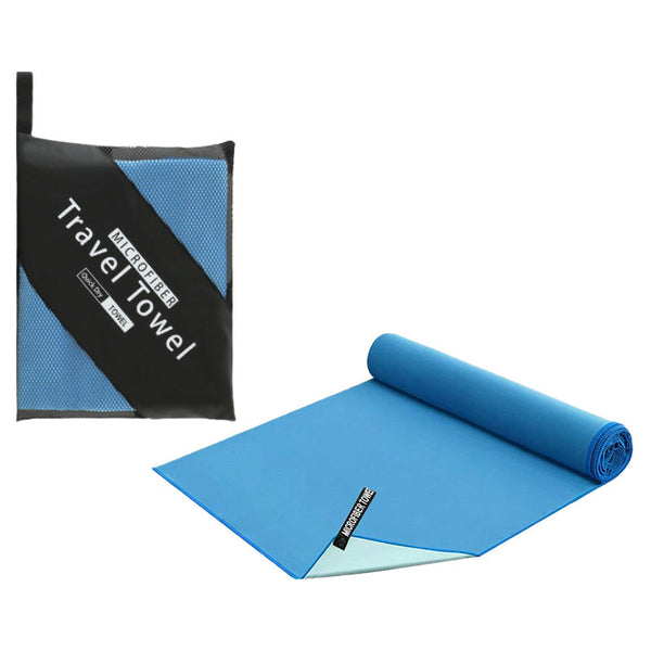 40A80cm And 76A152cm Ultra Fine Microfiber Double Sided Fleece Towel Set Rapid Drying Travel & Fitness Essentials (Blue Grey) Cleaning Towels & Cloths