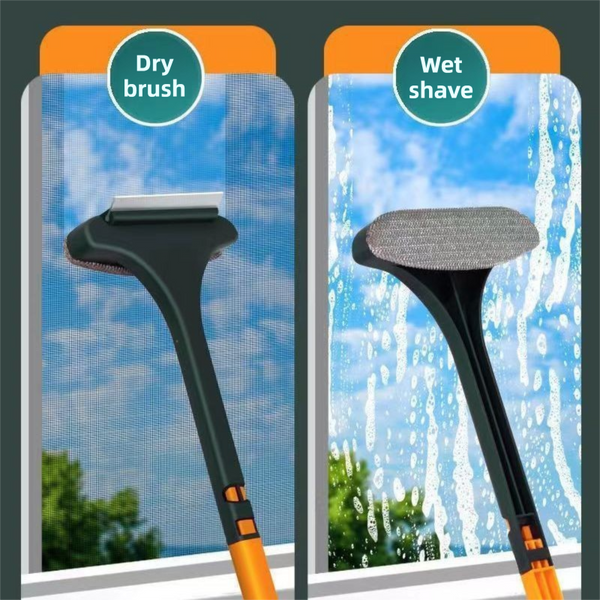 2 Pack In 1 Professional Window Screen Brush & Glass Cleaner Detachable Long Handle Squeegee Scrubber (White Green) Squeegees & Window Cleaning