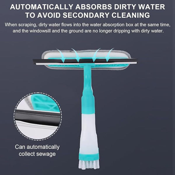 4 In 1 Versatile Window Cleaning Kit All One Spray Squeegee Brush And Plush Scrubber Squeegees & Window Cleaning