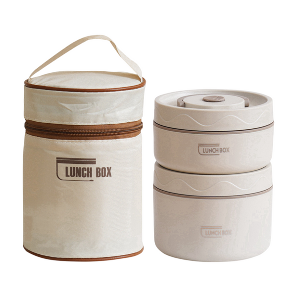 2 Pack Beige 304 Stainless Steel Microwave Safe Lunch Box Set Stackable Insulated Bento Containers For Office & School Lunchboxes