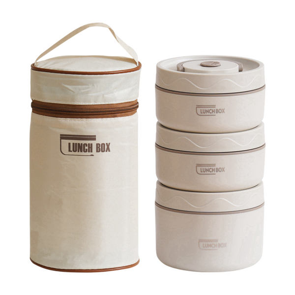 3 Pack Beige 304 Stainless Steel Microwave Safe Lunch Box Set Stackable Insulated Bento Containers For Office & School Lunchboxes