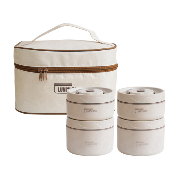 4 Pack Beige 304 Stainless Steel Microwave Safe Lunch Box Set Stackable Insulated Bento Containers For Office & School Lunchboxes