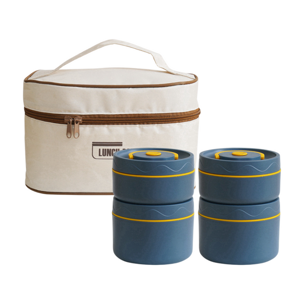 4 Pack Blue 304 Stainless Steel Microwave Safe Lunch Box Set Stackable Insulated Bento Containers For Office & School Lunchboxes