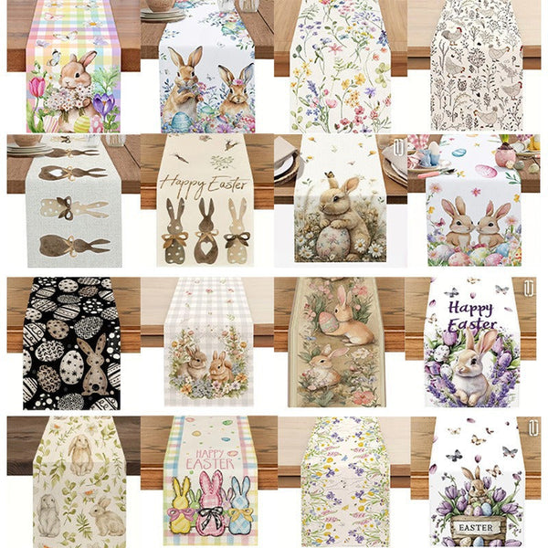 33 X 183 Cm Festive Easter Linen Table Runner Cartoon Bunny And Stain Resistant Primitive Home Decor (Style 2) Table Runners
