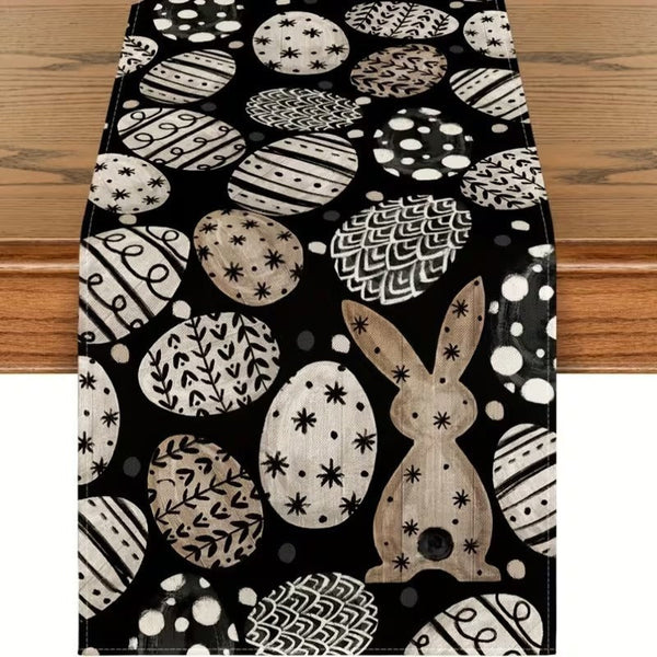33 X 183 Cm Festive Easter Linen Table Runner Cartoon Bunny & Stain Resistant Primitive Home Decor (Style 3) Table Runners