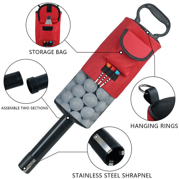 Black And Red Lightweight Golf Retriever With Detachable No Bend Shag Tube & Mesh Bag Holding Up To 70 Ball Ball Pick Ups & Retrievers