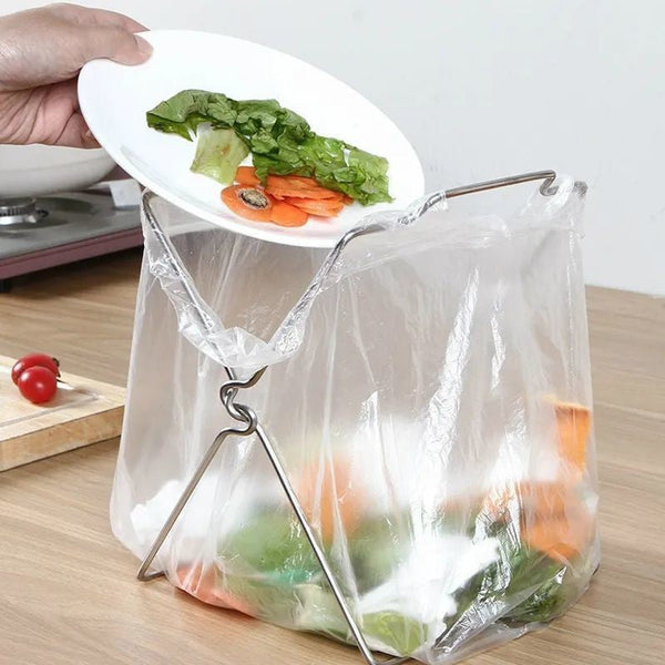 2 Pack Foldable Stainless Steel Trash Bag Holder (17 X 21 Cm) Multi Functional Kitchen Countertop Organizer For Plastic & Dishcloth Other Home Organis