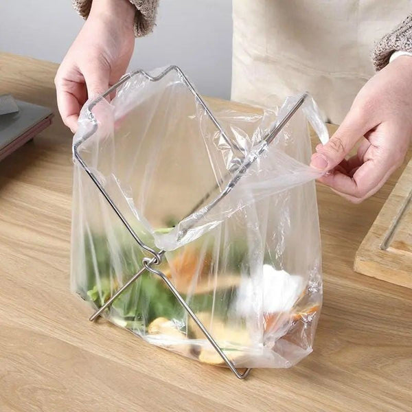 2 Pack Foldable Stainless Steel Trash Bag Holder (17 X 21 Cm) Multi Functional Kitchen Countertop Organizer For Plastic & Dishcloth Other Home Organis