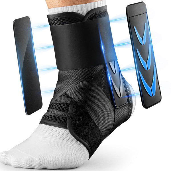 M Size Black Triple Layer Compression Ankle Brace With Adjustable Lace Up Breathable Sprain Prevention Sleeve Orthotics Braces & Sleeves