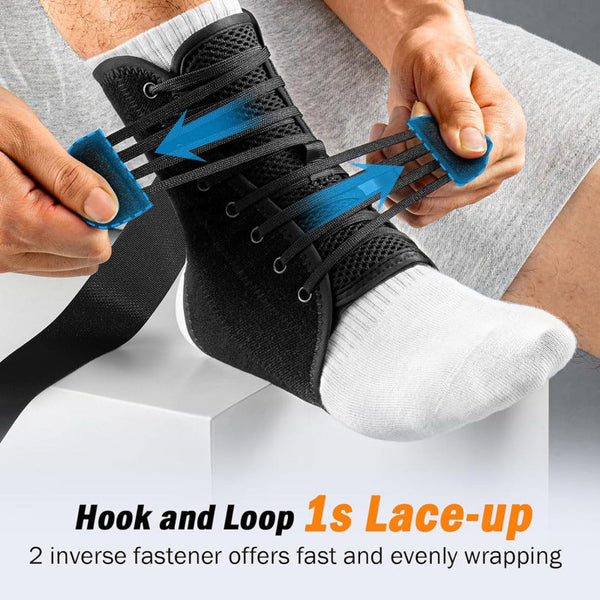 L Size Black Triple Layer Compression Ankle Brace With Adjustable Lace Up Breathable Sprain Prevention Sleeve Orthotics Braces & Sleeves