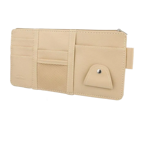 Pink Premium Leather Car Sun Visor Organizer Secure Zippered Storage Pouch With Card Document & Eyewear Clip Sun Visors