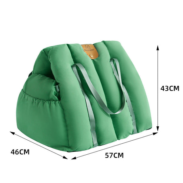 Green 2 In 1 Fluffy Travel Cat Bed & Car Safety Seat Enclosed Windproof Pet Carrier With Reversible Summer/Winter Cushion Reinforced Handle And Escape