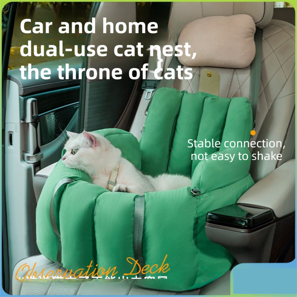 Green 2 In 1 Fluffy Travel Cat Bed & Car Safety Seat Enclosed Windproof Pet Carrier With Reversible Summer/Winter Cushion Reinforced Handle And Escape