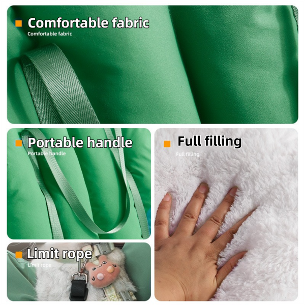 Green 2 In 1 Fluffy Travel Cat Bed & Car Safety Seat Enclosed Windproof Pet Carrier With Reversible Summer/Winter Cushion Reinforced Handle And Escape
