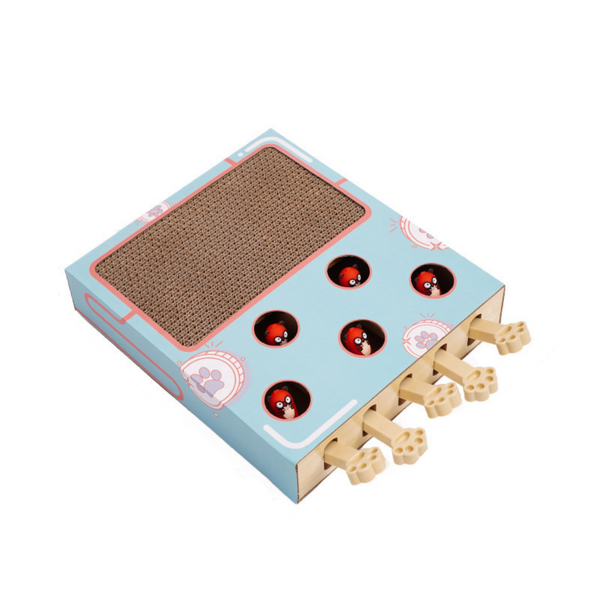 3 In 1 Whack A Mole Cat Toy & Scratching Lounge Spring Swivel Interactive Puzzle Box And Multi Functional Scratcher Cat Toys