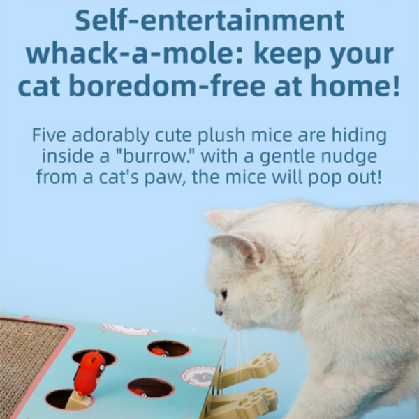 3 In 1 Whack A Mole Cat Toy & Scratching Lounge Spring Swivel Interactive Puzzle Box And Multi Functional Scratcher Cat Toys
