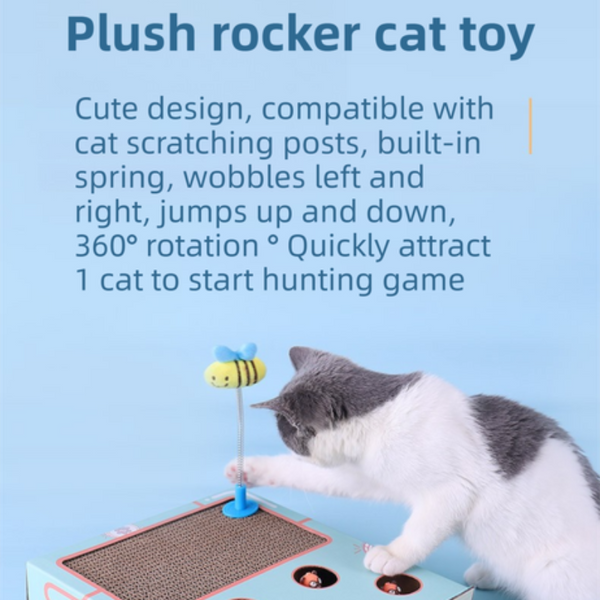 3 In 1 Whack A Mole Cat Toy & Scratching Lounge Spring Swivel Interactive Puzzle Box And Multi Functional Scratcher Cat Toys