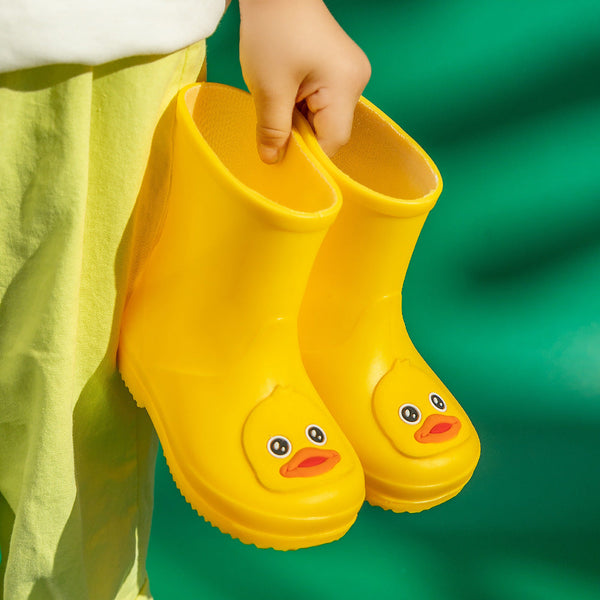 Cute Yellow Duck Kids Rain Boots With Removable Warm Cotton Liner Waterproof Anti Slip Toddler Wellies For Foot Length 14Cm Unisex Kids' Shoes
