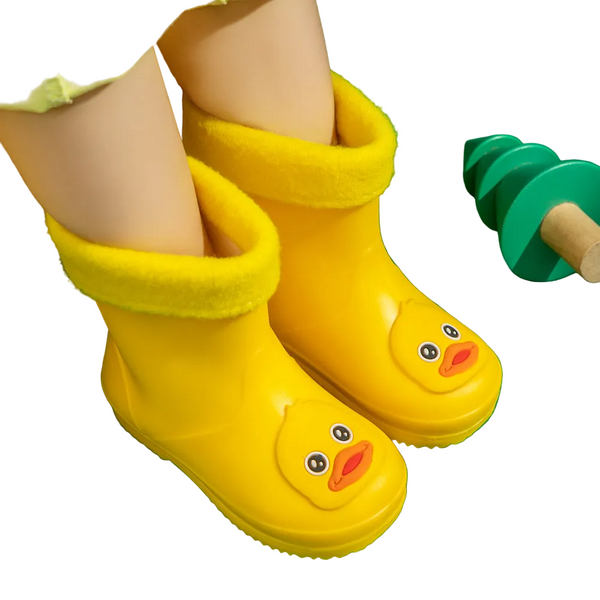 Cute Yellow Duck Kids Rain Boots With Removable Warm Cotton Liner Waterproof Anti Slip Toddler Wellies For Foot Length 18Cm Unisex Kids' Shoes