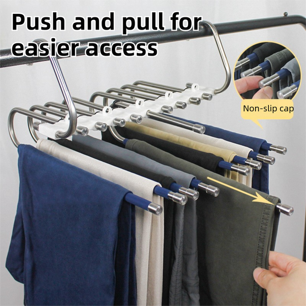 5 Tier Black Stainless Steel Pants Rack And 10 Pack Magic Cascading Hangers Set Space Saving Closet Organizer Kit Closet Organisers