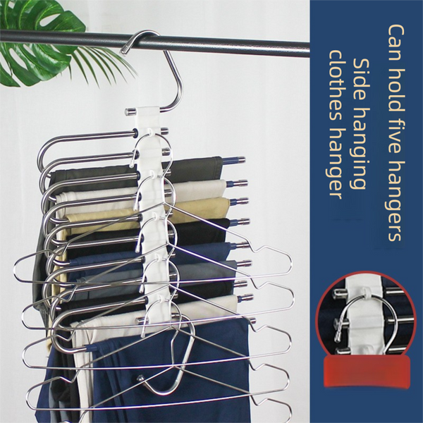 5 Tier Black Stainless Steel Pants Rack And 10 Pack Magic Cascading Hangers Set Space Saving Closet Organizer Kit Closet Organisers
