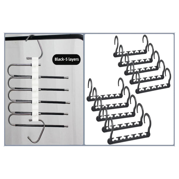 5 Tier Black Stainless Steel Pants Rack And 10 Pack Magic Cascading Hangers Set Space Saving Closet Organizer Kit Closet Organisers