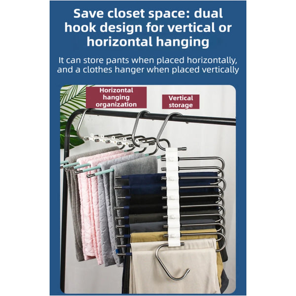 5 Tier Black Stainless Steel Pants Rack And 10 Pack Magic Cascading Hangers Set Space Saving Closet Organizer Kit Closet Organisers