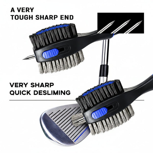 Black Premium Golf Club Cleaning Brush Extra Large Head Dual Bristles Retractable Zip Line & Groove Cleaner Spike Anti Slip Ergonomic Grip 29Cm Other