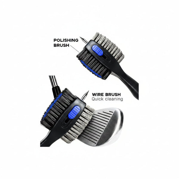 Black Premium Golf Club Cleaning Brush Extra Large Head Dual Bristles Retractable Zip Line & Groove Cleaner Spike Anti Slip Ergonomic Grip 29Cm Other