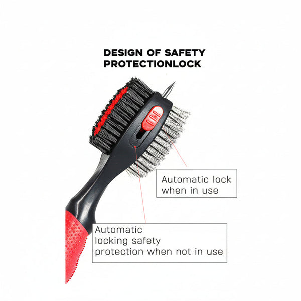 Black Premium Golf Club Cleaning Brush Extra Large Head Dual Bristles Retractable Zip Line & Groove Cleaner Spike Anti Slip Ergonomic Grip 29Cm Other