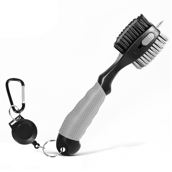 Grey Premium Golf Club Cleaning Brush Extra Large Head Dual Bristles Retractable Zip Line & Groove Cleaner Spike Anti Slip Ergonomic Grip 29Cm Other G