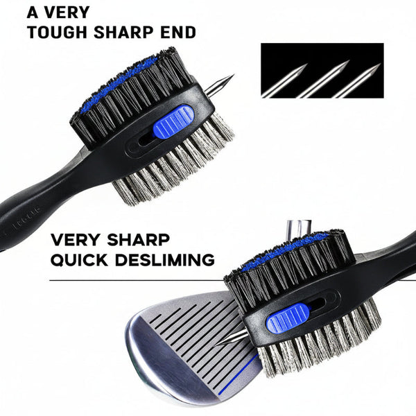 Grey Premium Golf Club Cleaning Brush Extra Large Head Dual Bristles Retractable Zip Line & Groove Cleaner Spike Anti Slip Ergonomic Grip 29Cm Other G