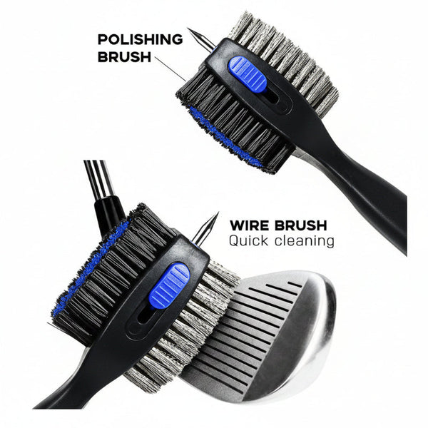 Grey Premium Golf Club Cleaning Brush Extra Large Head Dual Bristles Retractable Zip Line & Groove Cleaner Spike Anti Slip Ergonomic Grip 29Cm Other G