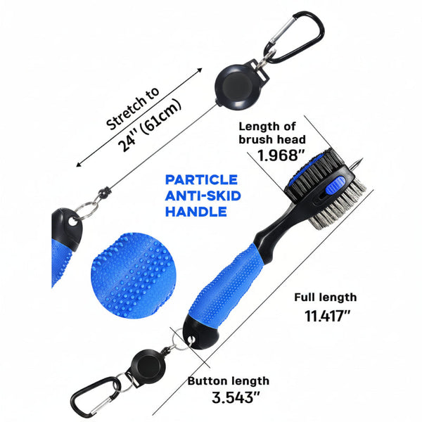 Grey Premium Golf Club Cleaning Brush Extra Large Head Dual Bristles Retractable Zip Line & Groove Cleaner Spike Anti Slip Ergonomic Grip 29Cm Other G